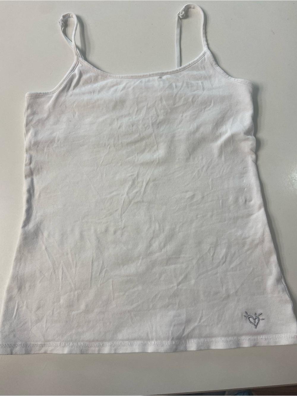 Justice White Sparkly Cami Top Built-in Shelf Bra Adjustable Straps girls size 8